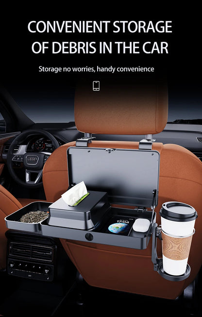 Lrbh Premium Plastic Rear Seat Organizer, with Foldable Tray, Dual Cup Holders, Phone Slot, and Large Storage Space, Easy to Install Vehicle Seat Back Accessories