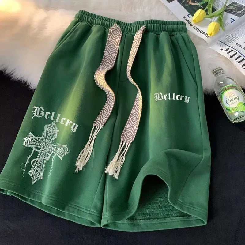 Summer Man Casual Shorts Drawstring High Street Cross Design Trendy Lightweight