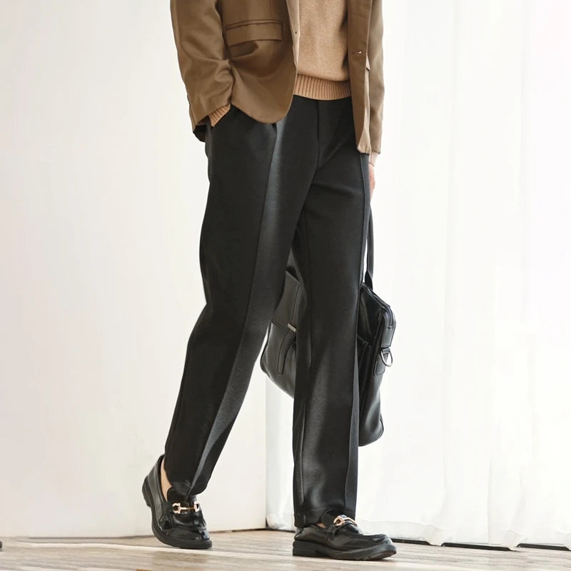 New Product Release Autumn Winter: Men's Wool Acetate Silk Straight Leg Pants Casual Hanging Pants Thick and Warm Knitted Pants