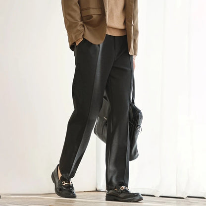 New Product Release Autumn Winter: Men's Wool Acetate Silk Straight Leg Pants Casual Hanging Pants Thick and Warm Knitted Pants