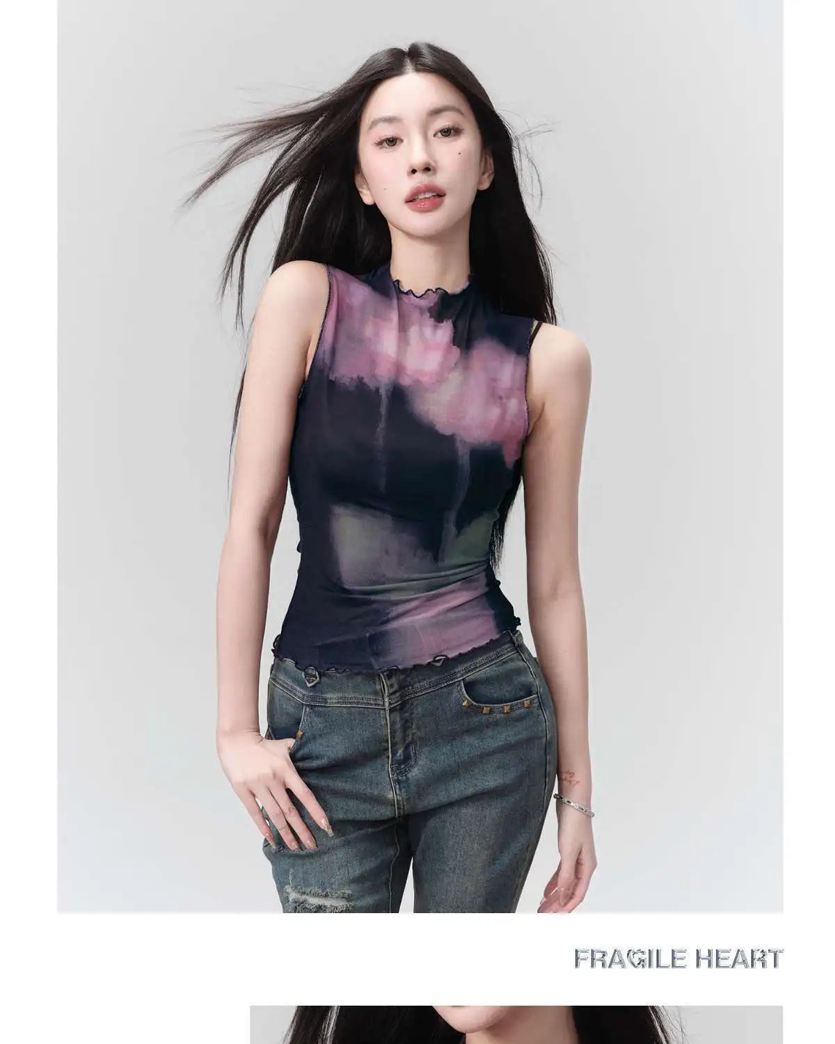 Yedinas Patchwork Tank Tops Summer 2024 Korean Fashion Mesh Tops Streetwear Sleeveless Tshirts Y2k Sheer Grunge Aesthetics