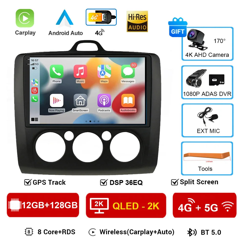 For ford focus 2 Mk2 2004-2008 2009 2010 2011 Android Auto GPS 2din autoradio GPS 2din DVR Android 16 Car Radio 4G+WIFI Carplay