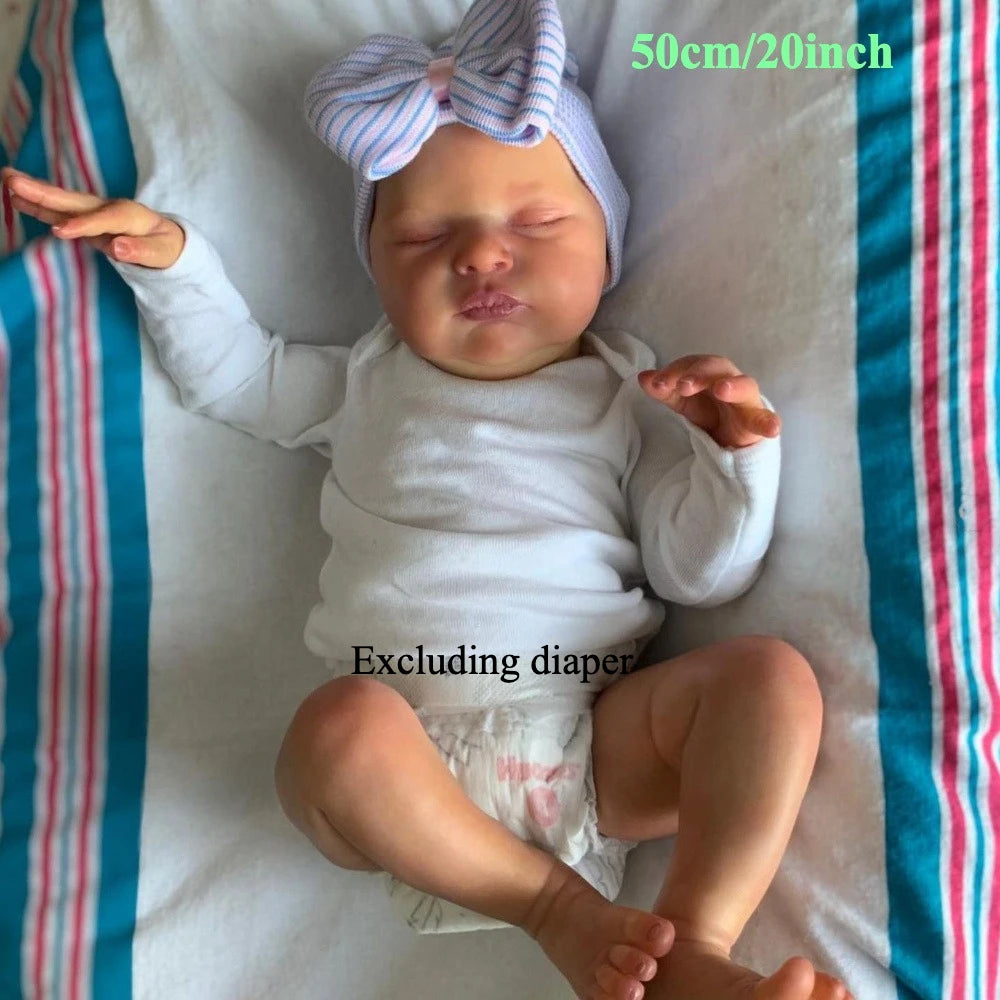 BZDOLL 50cm 20inch Asleep Reborn Baby Doll with 3D-paint Skin, Visible Veins (Soft Vinyl Limb, Cloth Body) Alive Newborn Art Toy for Kids Princess Gifts