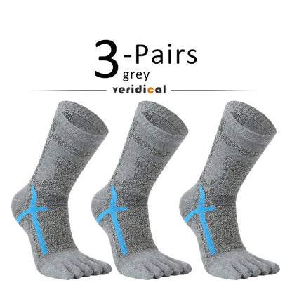 1/3 Pairs Man Sport Toe Terry Socks Long Cotton Compression Towel Bottom Bike Run Outdoor Basketball 5 Finger Calf Socks Damping