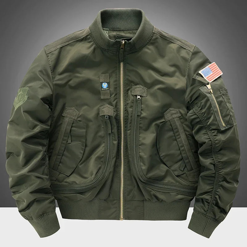 Men's flight jacket - waterproof field coat Fashionable stand up collar outdoor training clothes, streetwear tops, outerwear