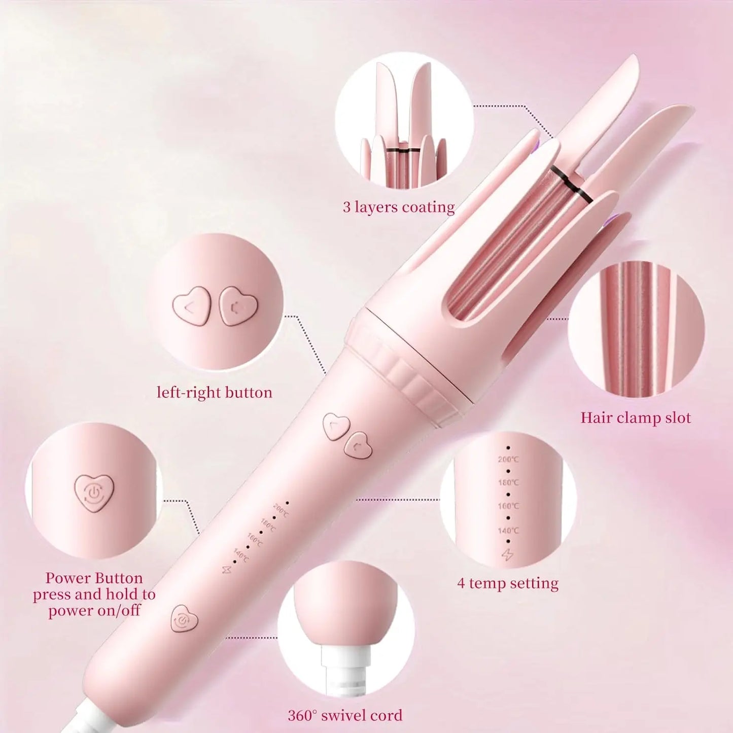 Automatic Rotating Curling Iron 32mm Negative Ions Curling Wand for Beach Waves Anti-Scald Hair Curler for Women
