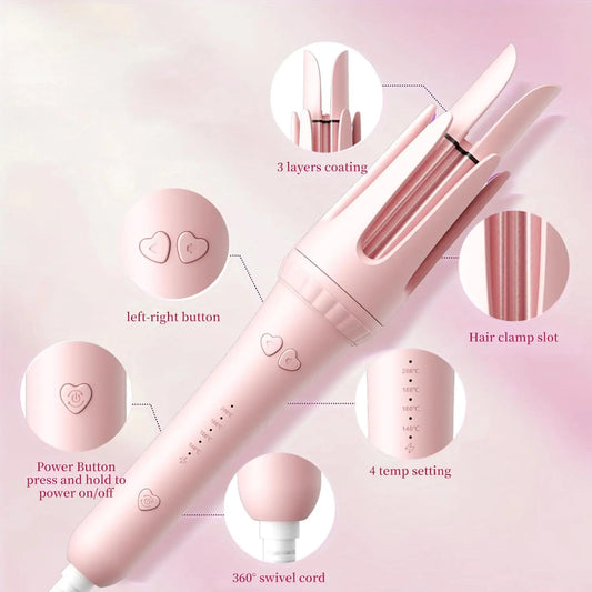 Automatic Rotating Curling Iron 32mm Negative Ions Curling Wand for Beach Waves Anti-Scald Hair Curler for Women