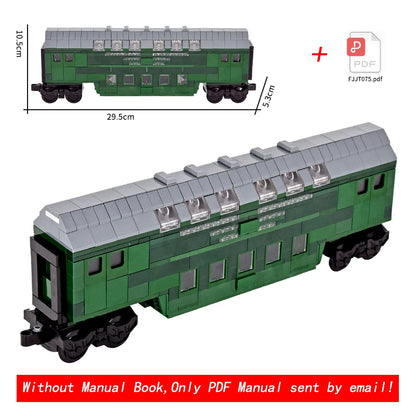 26cm Retro Double-Deck Passenger Train Car Building Blocks Model Green Gray Classic Train Display Toy for Hobbyists