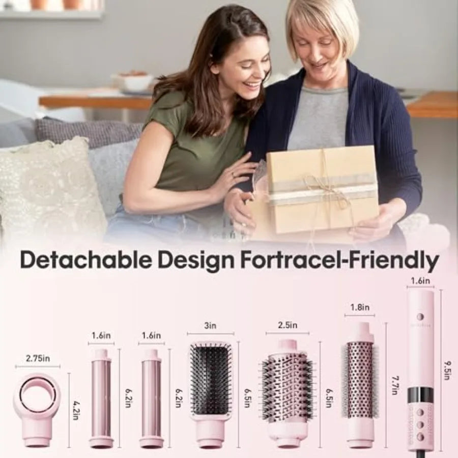 6 in 1 Blow Dryer Brush Set Grey/ Blind Boxes, Powerful Hair Dryer Brush with Auto-Winding Curl L/R, Fast Drying, Smooth Blowou