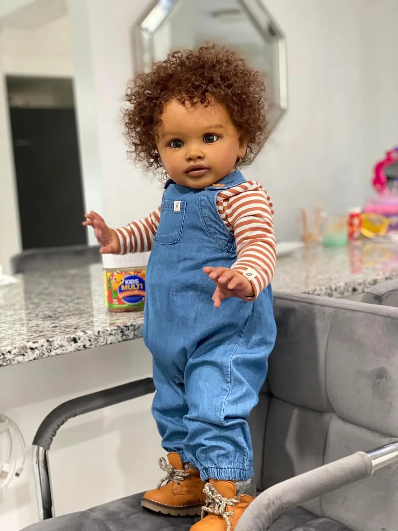 NPK 28-inch Pippa Reborn Doll Toddler Lifelike Soft Touch Dark Skin Already Painted Finished Huge Baby Size Collectible Toy