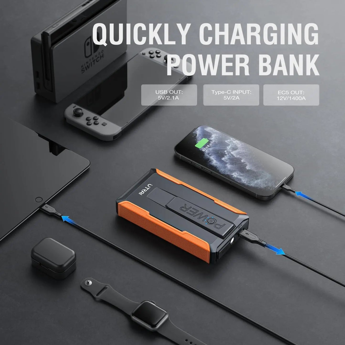 UTRAI Auto Jump Starter 1400A Portable Power Bank Car Jump Starter Battery Starter For Car Emergency Booster Starting Device