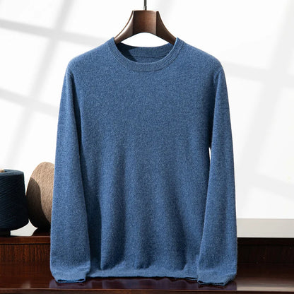 100% Cashmere Men's Pullover Business Casual Solid Knitted Sweater Loose Pull Round Neck Collar Tops Basic Versatile Jumper