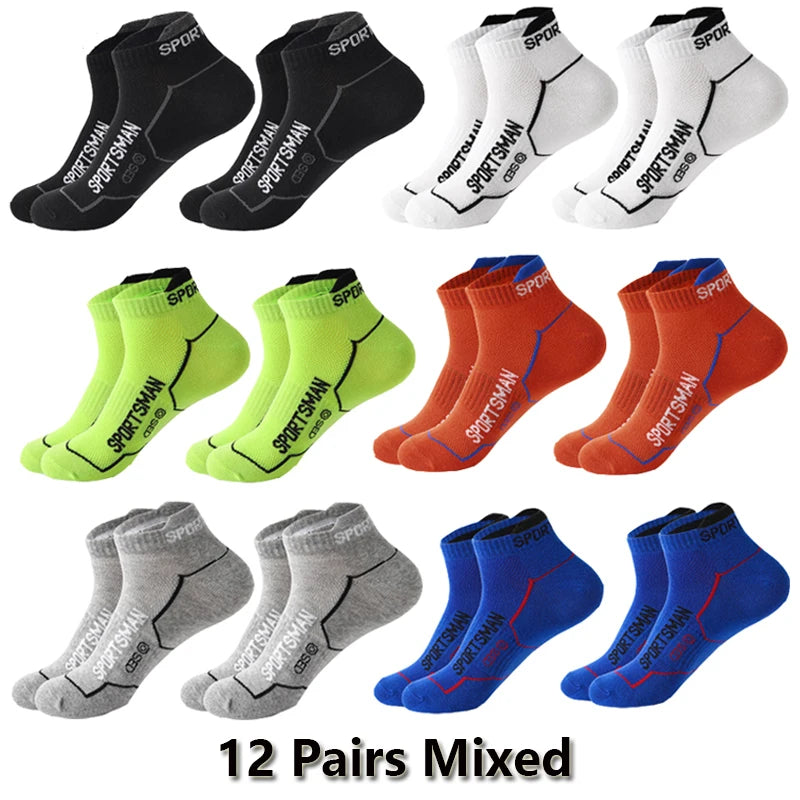 12 Pairs Summer Socks Men's Ankle Running Sports Socks Mesh Breathable Sweat Absorbent and Odor Fitness Low Cut Short Socks Thin