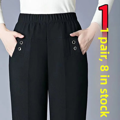 Women's Fleece Lined Loose Straight Leg Elastic Waist Casual Pants Thickened Autumn Winter New Style Cotton Sheepskin Velvet