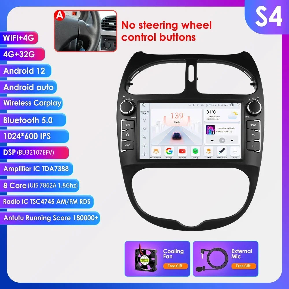 Android 14 Car radio for PEUGEOT 206 206CC 206SW 2000-2005 2006 2007 2008 Multimedia player GPS navi Video 7862 2din Autoradio