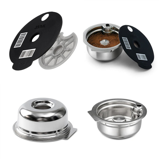 Stainless Steel Reusable Tassimo Coffee Pod Refillable Coffee Capsule for Bosch Tassimo Maker 60 180 200 220ML Silicone Lid