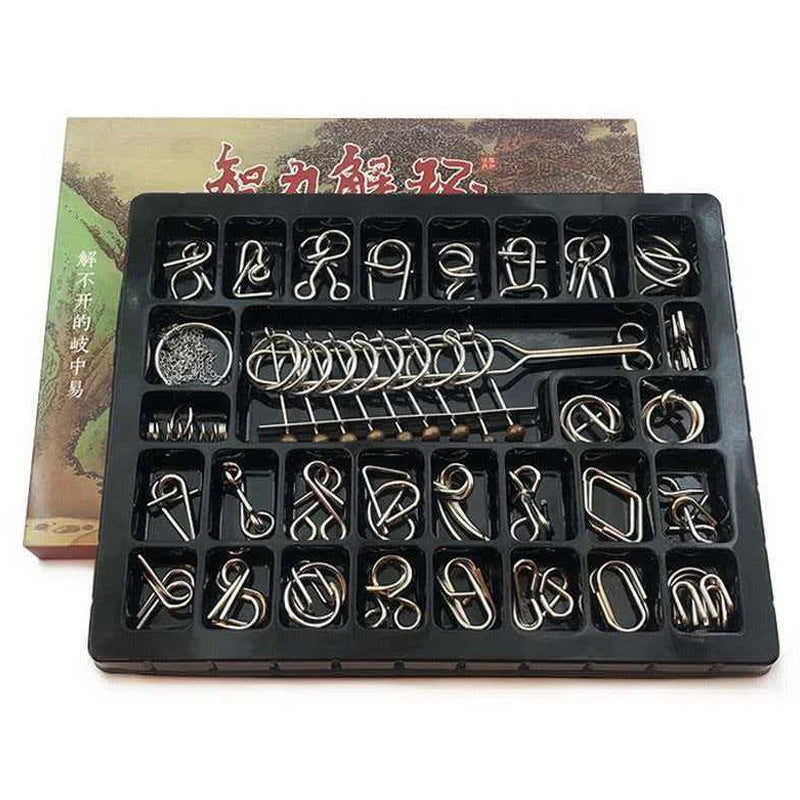 Classical Difficulty Metal Wire Brain Teaser Solution Nine Ring Puzzle IQ Test Problem Solving Toys For Adults Kids Boys Girls