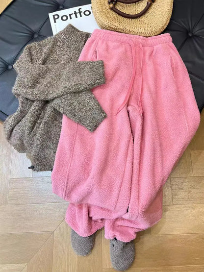 Cozy Thickened Lamb Fur Women's Sweatpants Soft Warm Fleece Winter New Style Casual Pants Loose Fit Trousers for Ladies