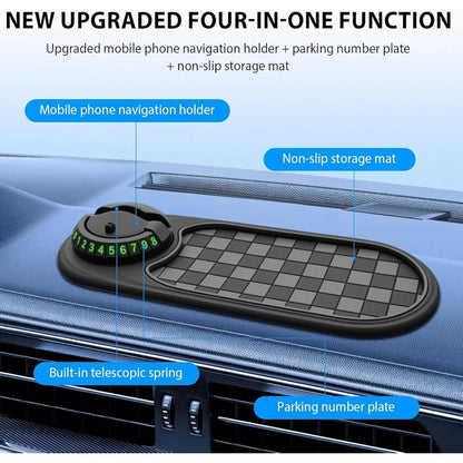 Car Anti-Slip Mat, Rotatable Anti Skid Car Dashboard Pad with Temporary Parking Numbe, Car Anti Slip Mat Phone Holder