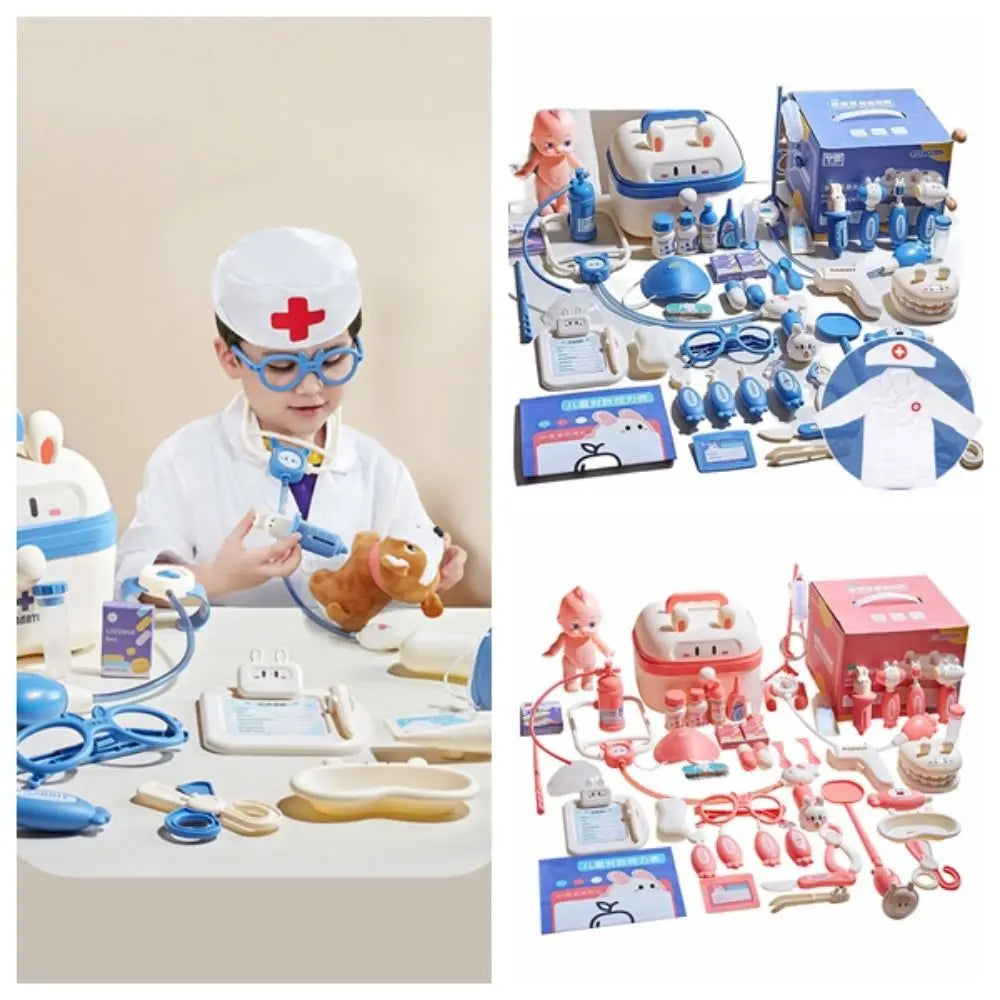 Simulation Dentist Box Doctor Pretend Role Play Kit Educational Game Role-playing Games Kid Stethoscope Doctor Set Blue/Pink