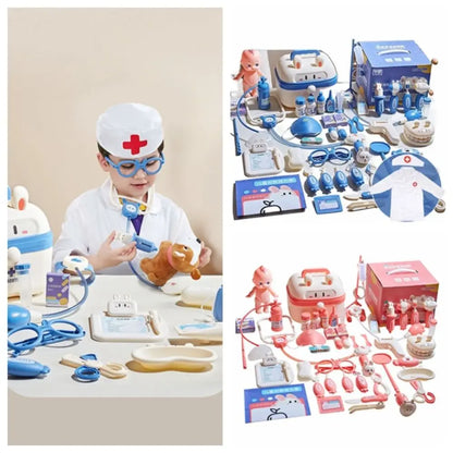 Simulation Dentist Box Doctor Pretend Role Play Kit Educational Game Role-playing Games Kid Stethoscope Doctor Set Blue/Pink