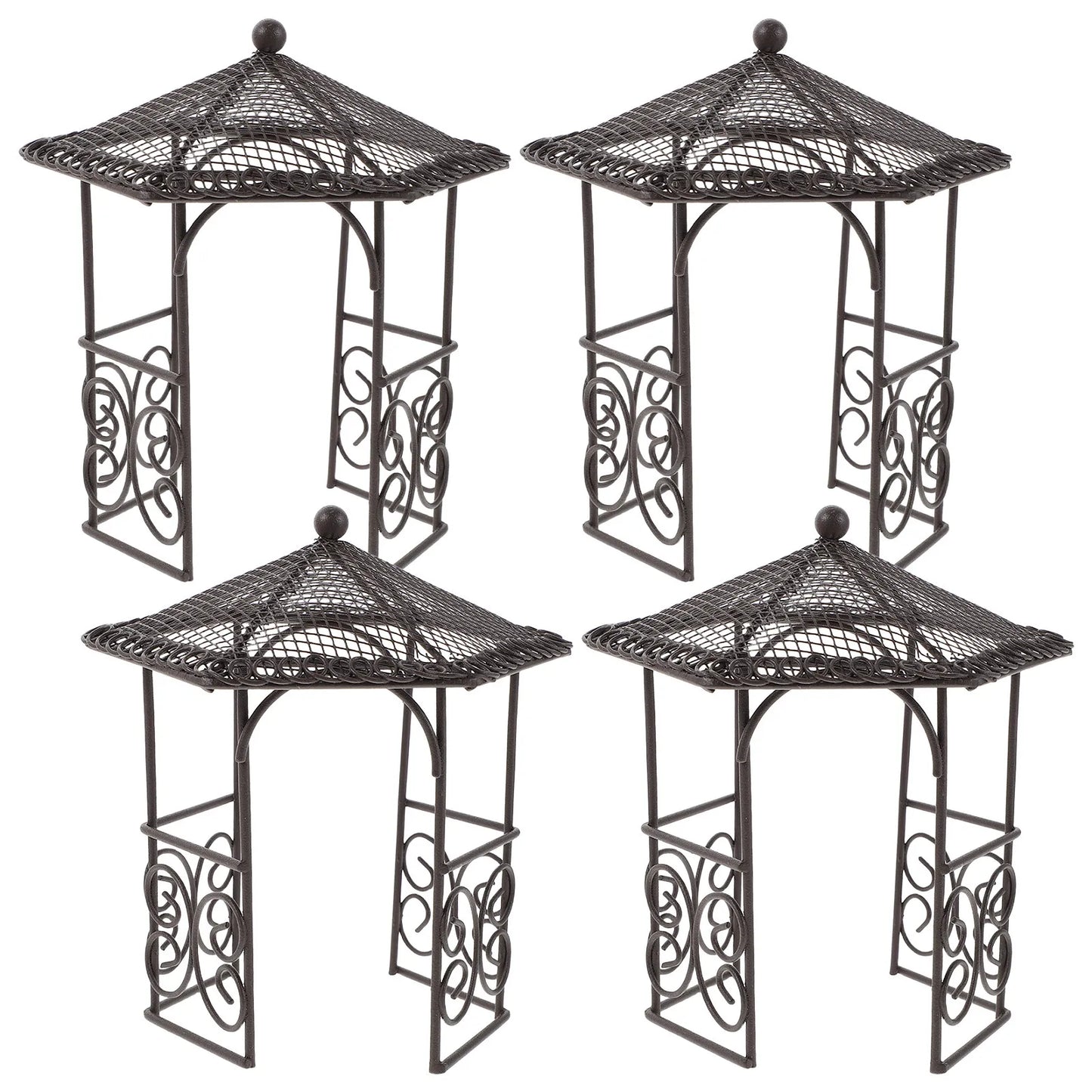 4Pcs Mini Iron Pavilion Miniature Furniture Micro Landscape Fairy Garden Decoration Dollhouse Accessories Mini Iron Pavilion Toy