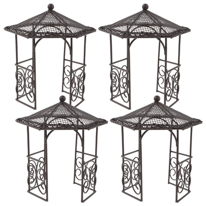 4Pcs Mini Iron Pavilion Miniature Furniture Micro Landscape Fairy Garden Decoration Dollhouse Accessories Mini Iron Pavilion Toy