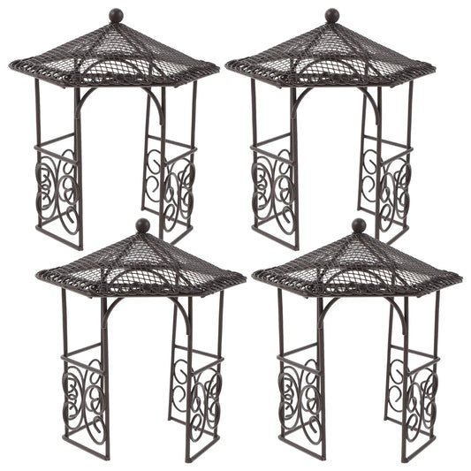 4Pcs Mini Iron Pavilion Miniature Furniture Micro Landscape Fairy Garden Decoration Dollhouse Accessories Mini Iron Pavilion Toy