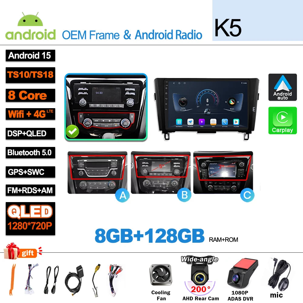 Car Radio For Nissan X-Trail Qashqai 2 J1T32 Qashqai J10 J11 2014 2015 2016 2017 2018 2019  Wireless WIFI GPS Carplay Auto DVD