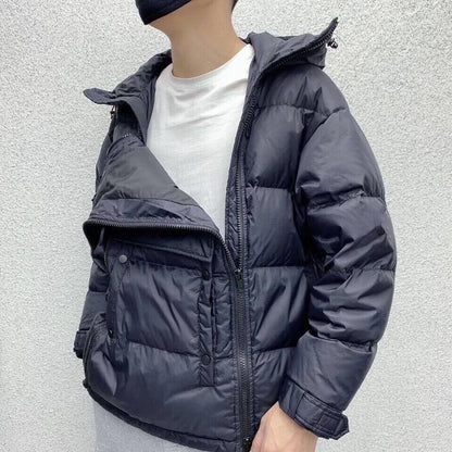 Tactical Double Zip Jacket Hooded Parkas Men Winter Down Cotton Coat Black Pullover Glossy Padded Jackets Casual Warm Outerwear
