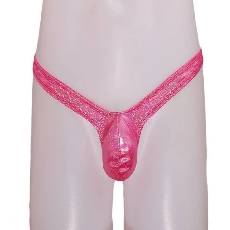 Laser Colorful Men's G-string Underwear Sexy Men's Briefs U Convex Male Underpants Low Waisted Thong Private Party club Panties