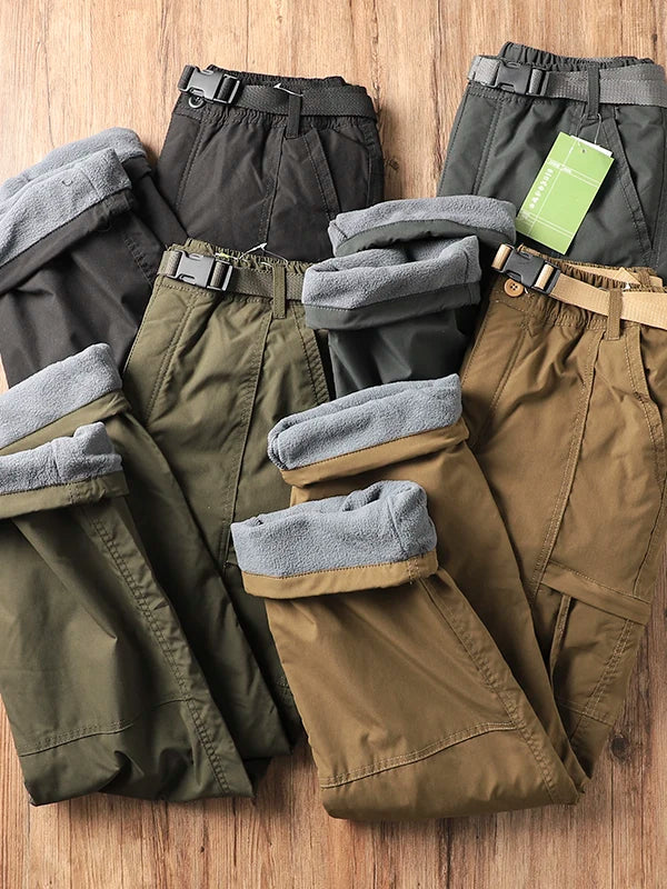 Men's Winter Thick Outdoor Workwear Trousers Waterproof Windproof Warm Cotton Straight Leg Mountain Climbing Pants High Waist...