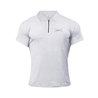 Men Casual Fashion Short Sleeve Slim Fit Zip Collar Cotton Polo Shirts Gym Fitness Summer Breathable Cool Feeling Muscle Shirt