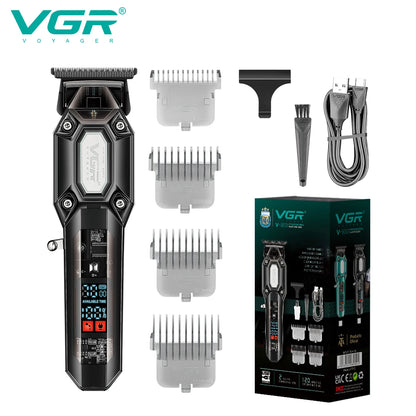 VGR V-600/V-900 Electric Hair Clipper Transparent Body Hair Trimmer LED Intelligent Digital Carving Electric Thruster Care Set