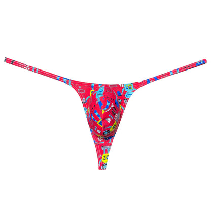 Mens G-String Underwear Thong Multicolor Print Men Low Rise Bikini Briefs Pouch Breathable Thong for Men Quick-dry Mini Panties