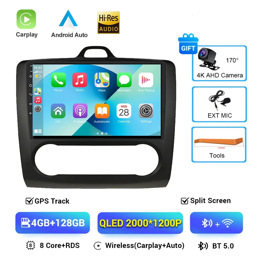 For ford focus 2 Mk2 2004-2008 2009 2010 2011 Android Auto GPS 2din autoradio GPS 2din DVR Android 16 Car Radio 4G+WIFI Carplay
