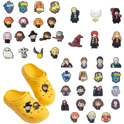 6-100pcs Hot Sales Cartoon Wizard School Series PVC Shoe Accessories DIY Detachable Waterproof PVC Shoe Decorations Giftsts