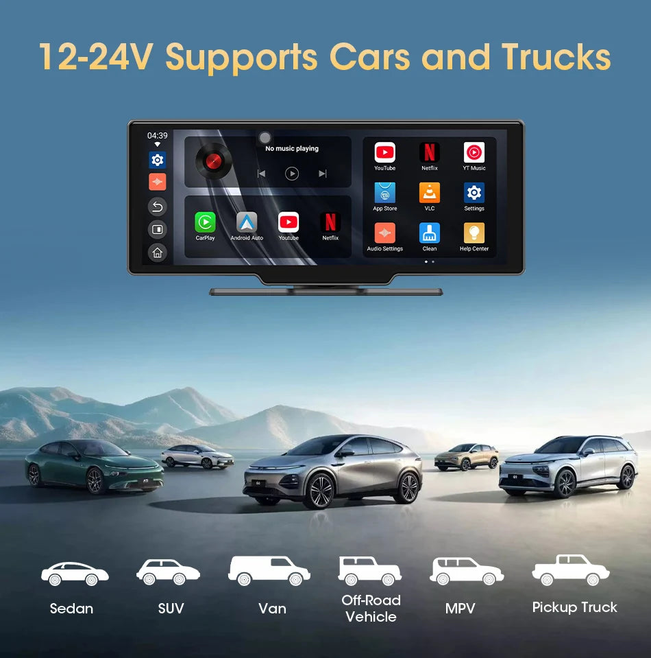 Srnubi 10.26" Car Play Screen Android WIFI Car Multimedia Player Wireless Carplay Android Auto Car Screen for YouTube Netflix
