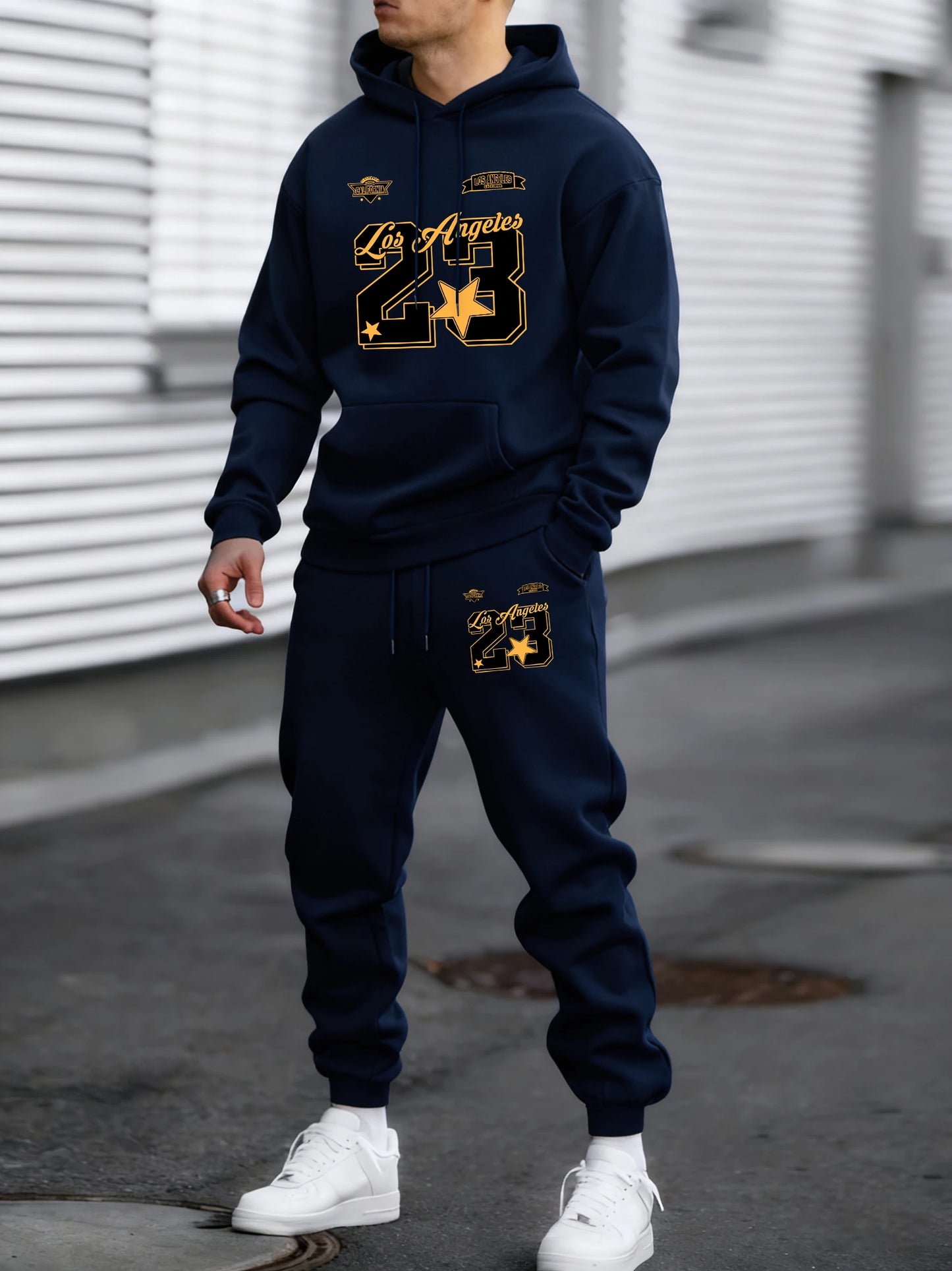 California Los Angeles Number 23 Print Autumn Winter Man Hoody Long Pants Set Fleece Jogging Sweatpant Basic Casual Sweatshirts
