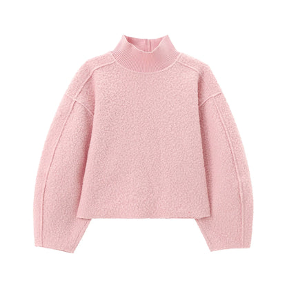 BSAY Women Fashion Autumn Winter 2024 New Loose Solid Color Long Sleeved Stand Collar Pullover Top Chic Female Sweatshirt