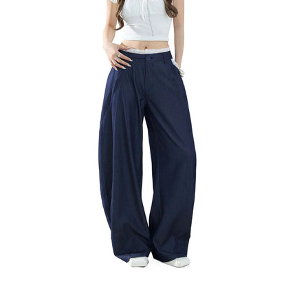 American-style retro loose wide-leg pants, lightweight curved pants, cool lace splicing, versatile casual pants for women