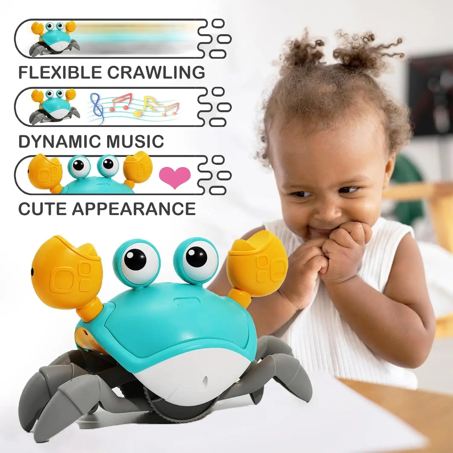 Crawling Crab Baby Toy, Interactive Infant Tummy Time Crab with Music, Toddler Walking Dancing Crab, Funny Birthday Gifts