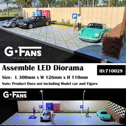 G Fans 1/64 Scale Car Garage Miniatures Model Car Parking Lot Diecast Scene Display Vehicle Scene Toy Background Collection