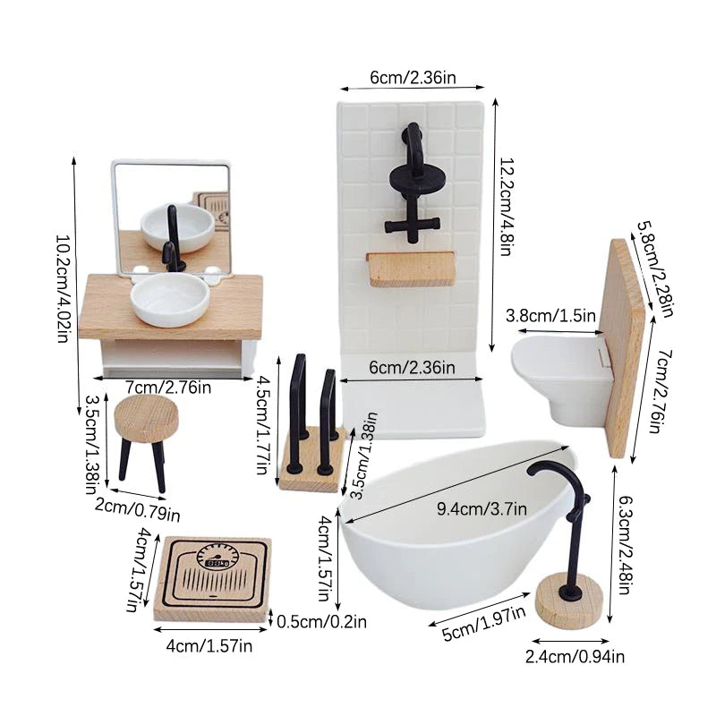 1:6/1:12 Dollhouse Miniature Bathroom Set Shower Room Toilet Bathtub Sink Commode Furniture Decor Toy Doll House Accessories