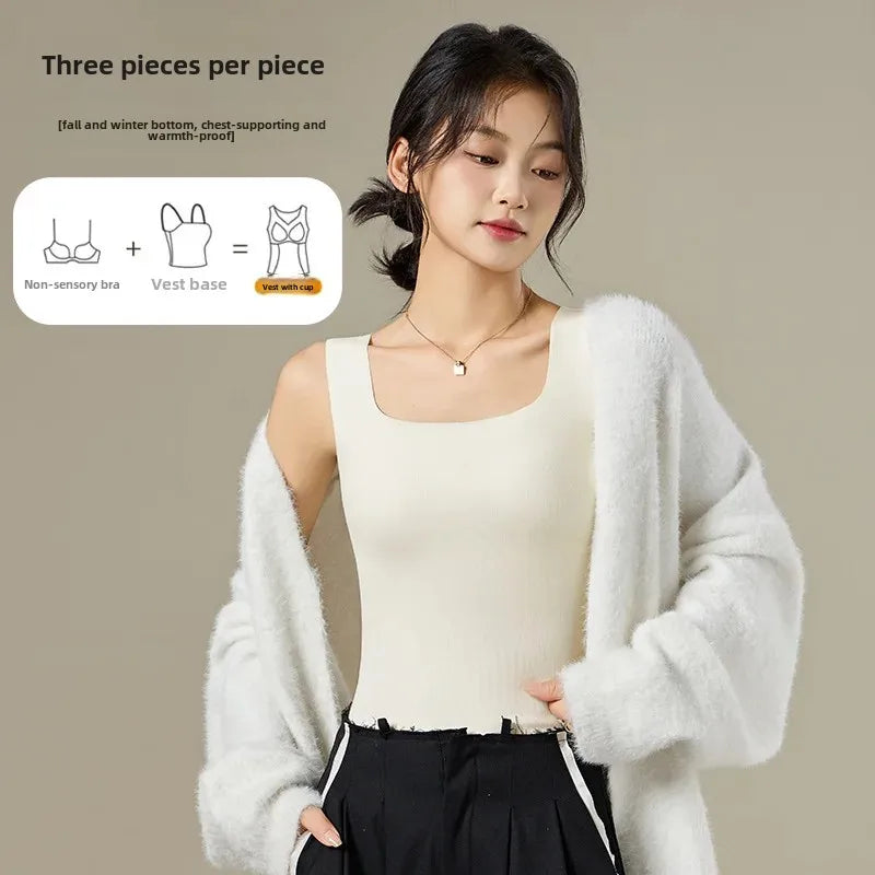 M-2XL For 40-75kg German Velvet Thermal Tank Top Women With Chest Pad Autumn and Winter Thickened Seamless Underwear