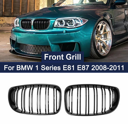 Suitable for BMW E81 E87 2008-2011 Front Bumper Double Kidney Grille, Racing Style Grille, Bright Black Car Replacement Parts
