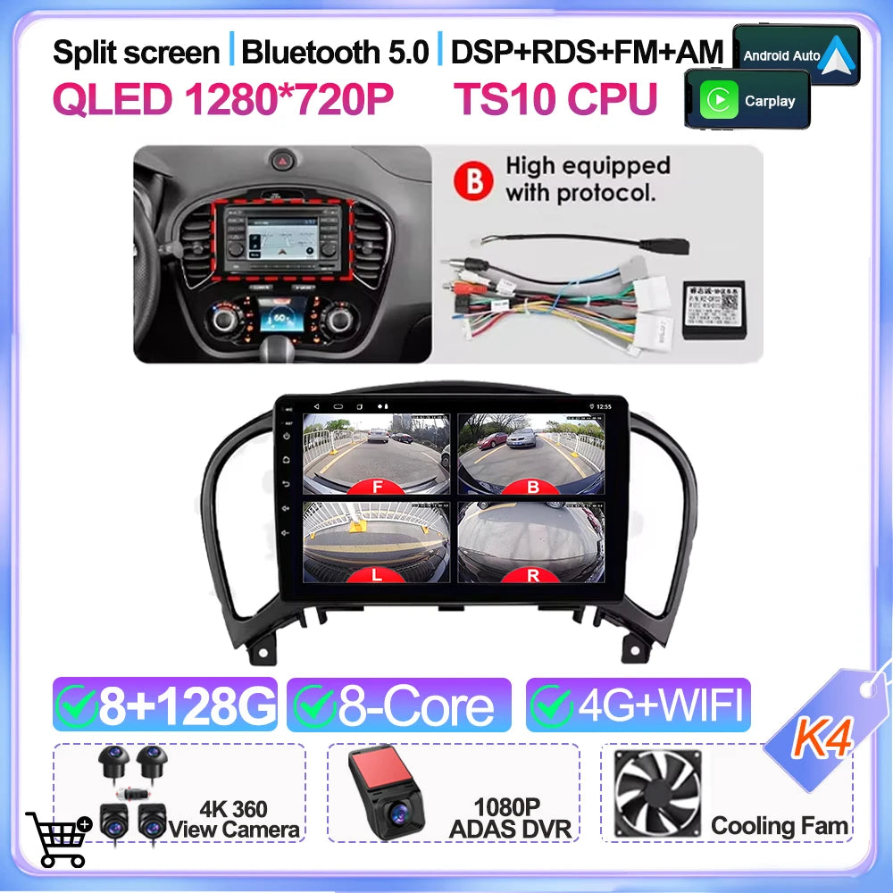 For Nissan Juke Yf15 2010 2011 2012 2013 2014 Carplay Auto 5g+wifi Gps Car Radio Navigation Multimedia Video Player Stereo Bt