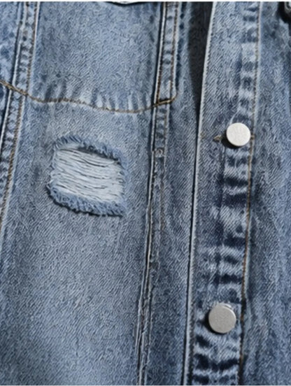 1PC Men’s Simple Solid Denim Jacket Daily Leisure Outerwear No Extra Decorations Excluding Hoodie Sweatshirt