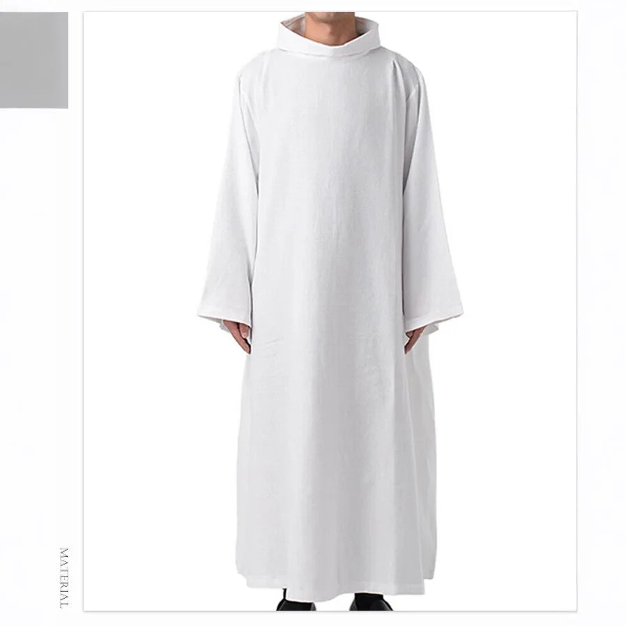 Medieval Priest Robe White Witch Costume Church Party Long Gown Halloween Cosplay Dress for Adult