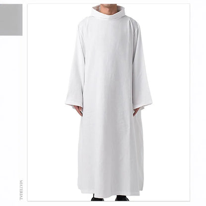 Medieval Priest Robe White Witch Costume Church Party Long Gown Halloween Cosplay Dress for Adult